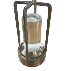 Lampă premium tip lanternă, metal + sticlă, finisaj argintiu – ideală pentru casă & camping